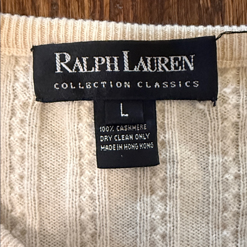Ralph Lauren Collection Classics 100% Cashmere Cable Knit Cardigan Size L Cream - Picture 2 of 5